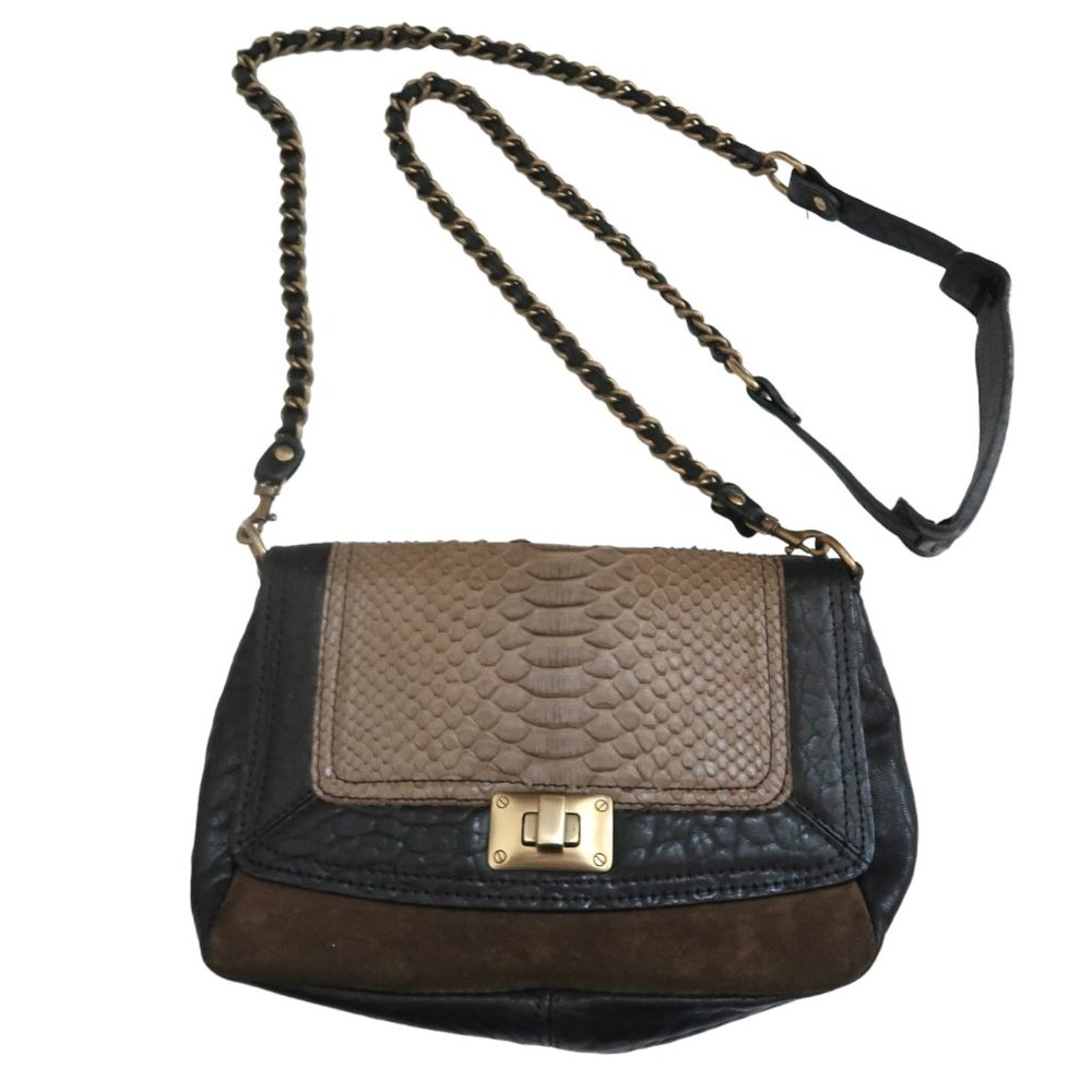 Abaco Python Suede Leather Flap Handbag W Turnlock - image 1